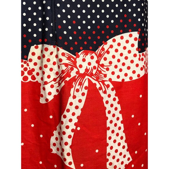 1960s-1970s Red, White, & Blue Polka Dot W/BOW RIBBON Trompe Loeil Print Dress S - Picture 6 of 10